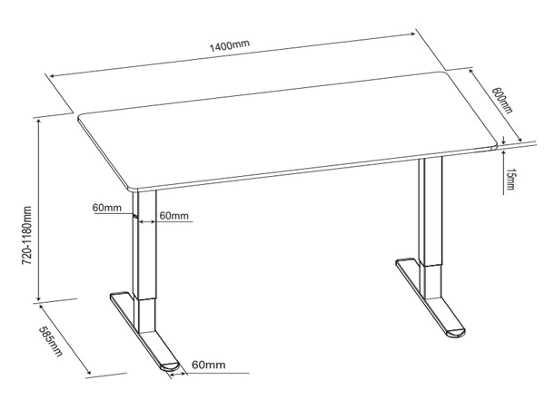 Biurko elektryczne 140x60 cm Zyonix FLUX Black Rustical Oak
